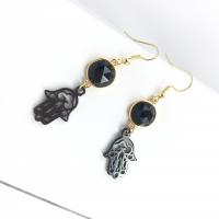 Gemstone Drop Earring, Natural Stone, with Porcelain & Brass, Hand, gold color plated, vintage & for woman & faceted & hollow 