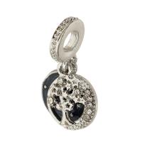 Zinc Alloy European Pendants, Round, silver color plated, DIY & enamel & with rhinestone, silver color Approx 5mm 