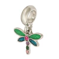 Zinc Alloy European Pendants, Dragonfly, silver color plated, DIY & enamel & with rhinestone, silver color Approx 5mm 