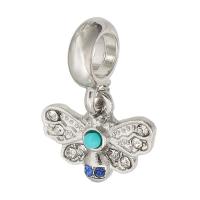 Zinc Alloy European Pendants, Butterfly, silver color plated, DIY & with rhinestone, silver color Approx 5mm 