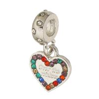 Zinc Alloy European Pendants, Heart, silver color plated, DIY & with rhinestone, mixed colors Approx 4mm 
