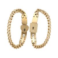 Stainless Steel Chain Bracelets, 304 Stainless Steel, 2 pieces & fashion jewelry & Unisex, golden, 8mm,15.3mm Approx 7.48 Inch 