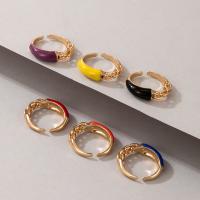 Zink-Legierung Ring Set, Zinklegierung, rund, goldfarben plattiert, 6 Stück & Modeschmuck & Emaille, gemischte Farben, 16mm, verkauft von setzen