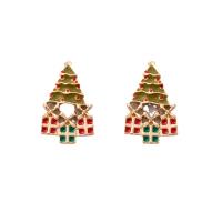Enamel Zinc Alloy Stud Earring, Christmas Tree, gold color plated, fashion jewelry & for woman, mixed colors 
