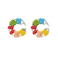 Resin Zinc Alloy Earring, with Zinc Alloy, Round, silver color plated, fashion jewelry & for woman, mixed colors 