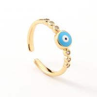 Evil Eye Jewelry Finger Ring, Brass, gold color plated, Adjustable & micro pave cubic zirconia & for woman & enamel, 200mm 