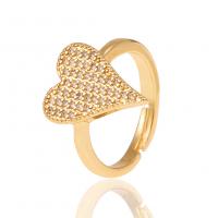 Cubic Zirconia Micro Pave Brass Finger Ring, Heart, gold color plated, Adjustable & micro pave cubic zirconia & for woman, 20mm 