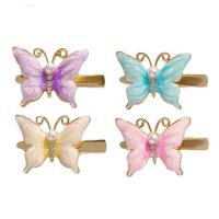 Alligator Hair Clip, Zinc Alloy, with Plastic Pearl, Butterfly, gold color plated, for woman & enamel & with rhinestone 45mm 