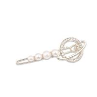 Hair Slide, Zinc Alloy, with Plastic Pearl, gold color plated & for woman & with rhinestone & hollow, 60-65mm 