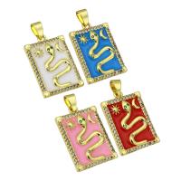 Enamel Brass Pendants, Rectangle, gold color plated, micro pave cubic zirconia Approx 4mm 