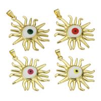 Fashion Evil Eye Pendant, Brass, Sun, gold color plated, evil eye pattern & enamel Approx 3mm 