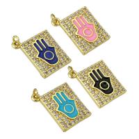 Cubic Zirconia Micro Pave Brass Pendant, Rectangle, gold color plated, micro pave cubic zirconia & enamel Approx 1mm 