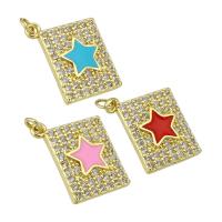 Cubic Zirconia Micro Pave Brass Pendant, Rectangle, gold color plated, with star pattern & micro pave cubic zirconia & enamel Approx 1mm 