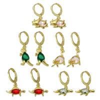 Huggie Hoop Drop Earring, laiton, Dinosaure, Placage de couleur d'or, styles différents pour le choix & pavé de micro zircon, plus de couleurs à choisir, Vendu par paire