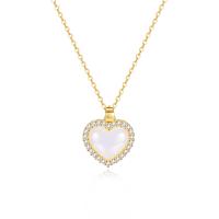 Plastic Pearl Necklace, Brass, with 304 Stainless Steel Chain & Plastic Pearl, with 2.36inch extender chain, Heart, gold color plated, fashion jewelry & micro pave cubic zirconia & for woman, 14mm Approx 15.75 Inch 