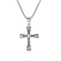 304 Stainless Steel Necklace, Cross, Vacuum Ion Plating, fashion jewelry & micro pave cubic zirconia & for man Approx 21.65 Inch 