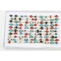 Türkis Zink Legierung Fingerring, Zinklegierung, mit Türkis, unisex, gemischte Farben, 17mm, 100PCs/Box, verkauft von Box