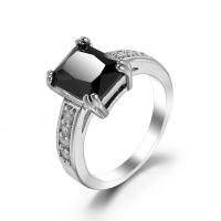 Cubic Zircon Brass Finger Ring, with Cubic Zirconia, Square, platinum color plated & for woman & faceted 10mm 
