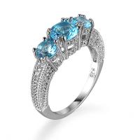 Кубическое цирконовое латунное кольцо, Латунь, с кубический цирконий, Платиновое покрытие платиновым цвет, разный размер для выбора & Женский & граненый, голубой, 6mm, продается PC