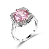 Кубическое цирконовое латунное кольцо, Латунь, с кубический цирконий, Платиновое покрытие платиновым цвет, разный размер для выбора & Женский & граненый, розовый, 12mm, продается PC