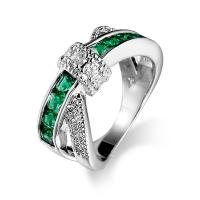 Cubic Zircon Brass Finger Ring, with Cubic Zirconia, platinum color plated & for woman & faceted, green, 7mm 