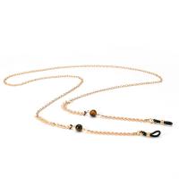 Brass Glasses Chain, with Tiger Eye, 18K gold plated, fashion jewelry, golden Approx 70 cm 