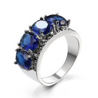 Cubic Zircon Brass Finger Ring, with Cubic Zirconia, platinum color plated & for woman & faceted, sapphire, 7mm 