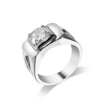 Cubic Zircon Brass Finger Ring, with Cubic Zirconia, Square, platinum color plated & for man & faceted, 6mm 