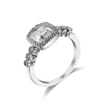 Cubic Zircon Brass Finger Ring, with Cubic Zirconia, Square, platinum color plated & for woman & faceted, 7mm 