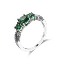 Cubic Zircon Brass Finger Ring, with Cubic Zirconia, platinum color plated & for woman & faceted, green, 6mm 