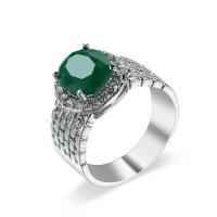 Brass Finger Ring, with Cubic Zirconia, Oval, platinum plated & for woman & faceted, green, 6mm 
