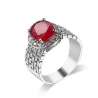 Brass Finger Ring, with Cubic Zirconia, Oval, platinum plated & for woman & faceted, red, 6mm 