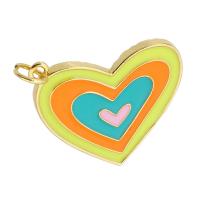 Enamel Brass Pendants, Heart, gold color plated, mixed colors Approx 3.5mm 
