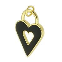 Enamel Brass Pendants, Heart, gold color plated, black Approx 3mm 