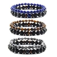 Gemstone Bracelets, Natural Stone, with Elastic Thread & Lava, Round, 2 pieces & fashion jewelry & Unisex Approx 19 cm 