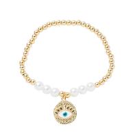 Evil Eye Jewelry Bracelet, Brass, with Plastic Pearl, Round, 18K gold plated, fashion jewelry & for woman & enamel, golden cm 
