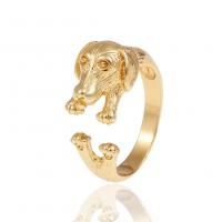 Латунь Манжеты палец кольцо, Собака, плакирован золотом, Регулируемый & Женский, 22mm, продается PC
