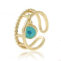 Brass Finger Ring, gold color plated, Adjustable & for woman & enamel, 21mm 