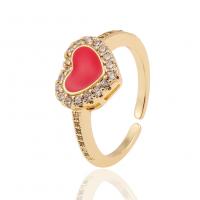 Cubic Zirconia Micro Pave Brass Finger Ring, Heart, gold color plated, micro pave cubic zirconia & for woman & enamel 21mm 