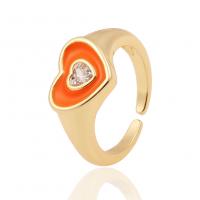 Кубическое цирконовое латунное кольцо, Латунь, Сердце, плакирован золотом, инкрустированное микро кубического циркония & Женский & эмаль, Много цветов для выбора, 22mm, продается PC