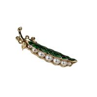 Plastic Pearl Brooch, Zinc Alloy, with Plastic Pearl, Bean, gold color plated, for woman & enamel 