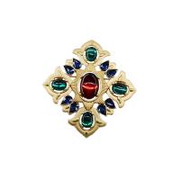 Rhinestone Zinc Alloy Brooch, with Resin Rhinestone, Geometrical Pattern, gold color plated, for woman & with rhinestone 