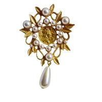 Plastic Pearl Brooch, Zinc Alloy, with Plastic Pearl, Branch, gold color plated, for woman & hollow 