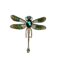 Crystal Brooch, Zinc Alloy, with Crystal, Dragonfly, gold color plated, for woman & enamel & with rhinestone 