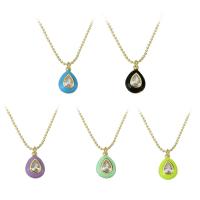 Brass Cubic Zirconia Necklace, Teardrop, gold color plated, micro pave cubic zirconia & for woman & enamel Approx 18 Inch 