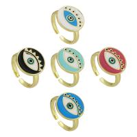 Evil Eye Jewelry Finger Ring, Brass, gold color plated, Adjustable & for woman & enamel US Ring 