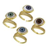 Evil Eye Jewelry Finger Ring, Brass, with Plastic, gold color plated, Adjustable & micro pave cubic zirconia & for woman US Ring 