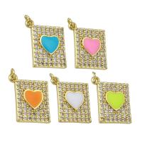 Cubic Zirconia Micro Pave Brass Pendant, Rectangle, gold color plated, with heart pattern & micro pave cubic zirconia & enamel Approx 1mm 