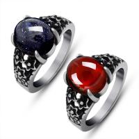 Gemstone Finger Ring, Titanium Steel, with Gemstone, Unisex 