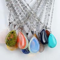 Gemstone Necklaces, Zinc Alloy, with Gemstone, Teardrop, platinum color plated & for woman Approx 16.53 Inch 